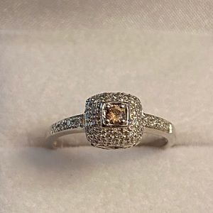 Vintage Chocolate & White Diamond 14K White Gold Halo Engagement Ring
